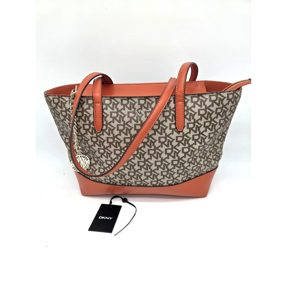 Dkny Bryant Medium Tote Orange Monogram Gold Color-Block NEW SHoulder bag